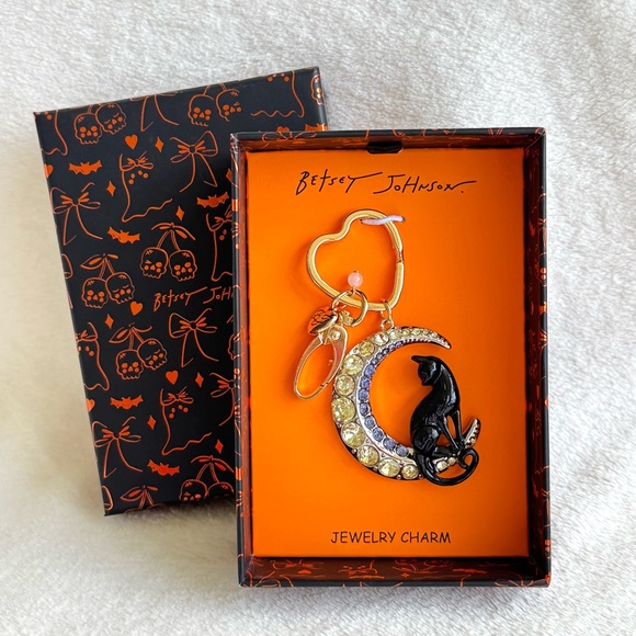 Betsey Johnson Accessories - Betsey Johnson Halloween Black Cat & Crescent Moon Bag Charm